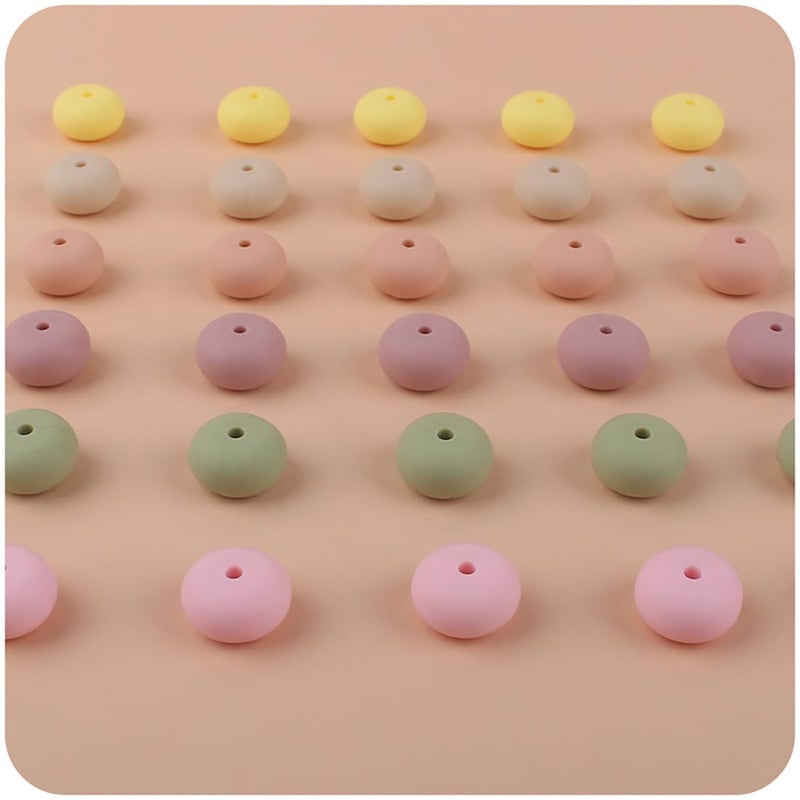Decoendiy 100Pcs Loose Silicone Abacus Beads 15mm  Flat Round Shaped Chunky Beads  Silicone Spacer Beads  Large Hole Rubber Beads  for Adults DIY Bracelets Crafts Supplies (Mix) - Image 5